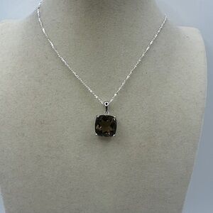 Faceted Square Smoky Quartz Pendant on Silver Chain